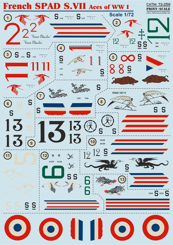 Print Scale 72259 1:72 French SPAD S.VII Aces of WWI