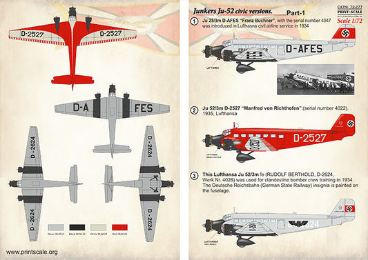 Print Scale 72277 1:72 Junkers Ju-52/3m Civic Versions Part 1