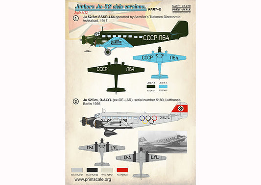 Print Scale 72278 1:72 Junkers Ju-52/3m Civic Versions Part 2