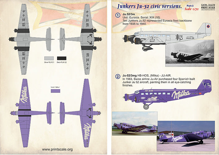 Print Scale 72279 1:72 Junkers Ju-52/3m Civic Versions Part 3