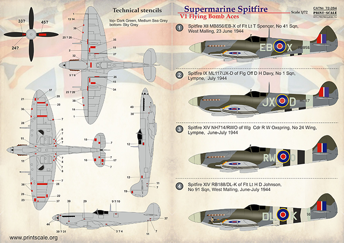 Print Scale 72284 1:72 Supermarine Spitfire V1 Flying Bomb Aces