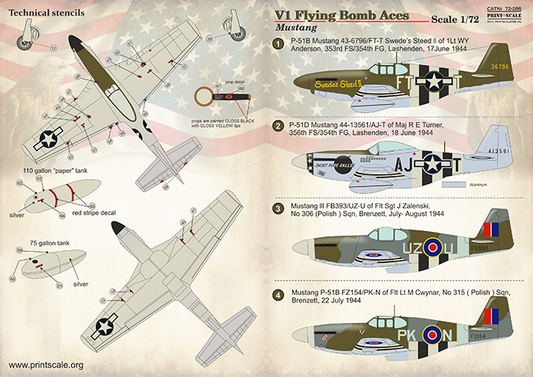 Print Scale 72286 1:72 Mustang V1 Flying Bomb Aces