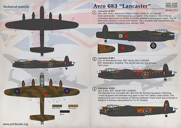 Print Scale 72296 1:72 Avro 683 Lancaster