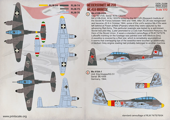 Print Scale 72298 1:72 Messerschmitt Me-210Ca-1 & Me-410A-1/B-2 'Hornisse'