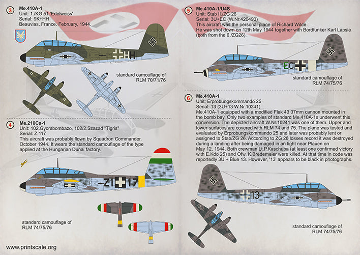 Print Scale 72298 1:72 Messerschmitt Me-210Ca-1 & Me-410A-1/B-2 'Hornisse'