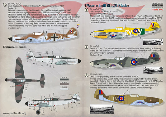 Print Scale 72310 1:72 Messerschmitt Bf-109G Gustav