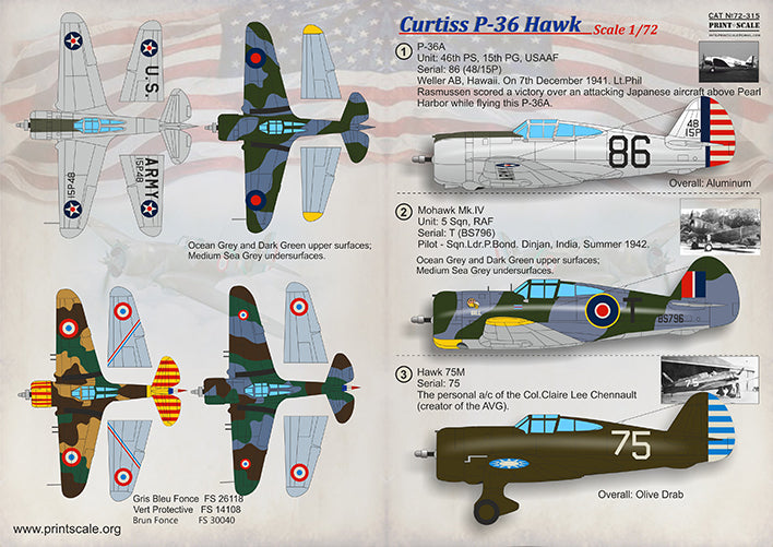 Print Scale 72315 1:72 Curtiss P-36 Hawk