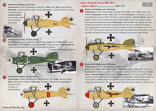 Print Scale 72316 1:72 Austro-Hungarian Aces of WWI Albatros-Fighters Part 1