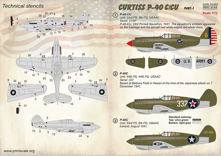 Print Scale 72322 1:72 Curtiss P-40 C/CU Part 1