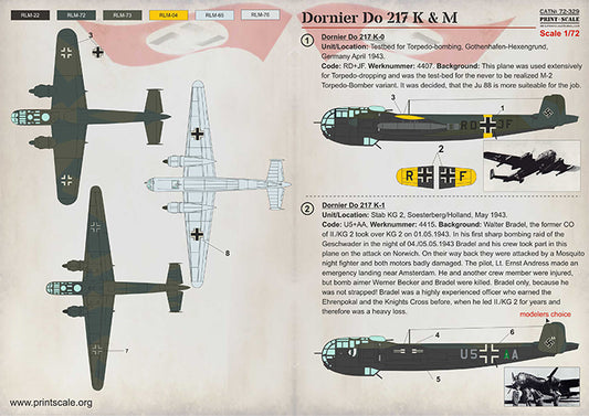 Print Scale 72329 1:72 Dornier Do-217K & Do-217M