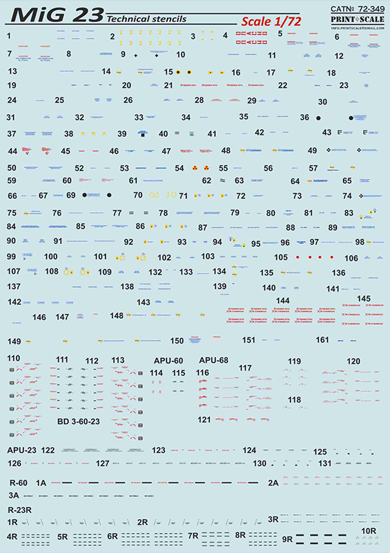 Print Scale 72349 1:72 Mikoyan MiG-23 Technical Stencils