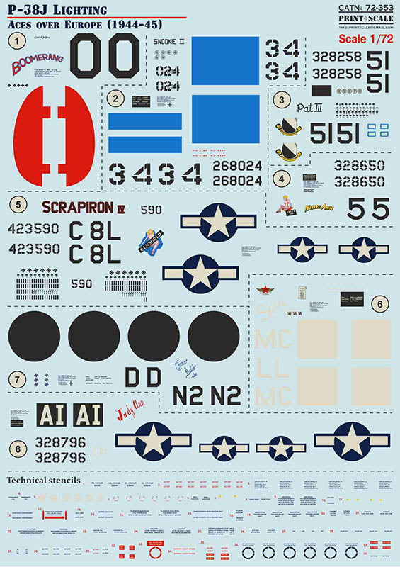 Print Scale 72353 1:72 Lockheed P-38J Lighting Aces over Europe 1944-1945