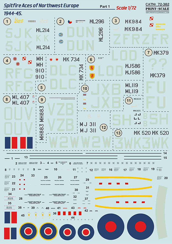 Print Scale 72382 1:72 Supermarine Spitfire Aces of Northwest Europe 1944-45