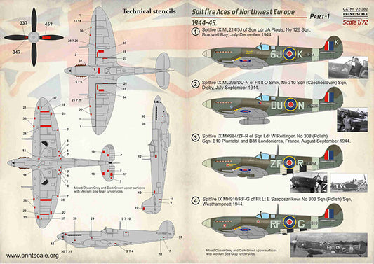 Print Scale 72382 1:72 Supermarine Spitfire Aces of Northwest Europe 1944-45