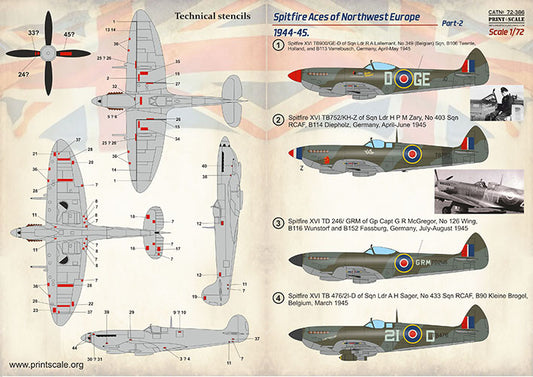 Print Scale 72386 1:72 Supermarine Spitfire Aces of Northwest Europe 1944-45 Part 2