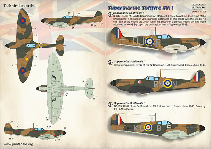 Print Scale 72403 1:72 Supermarine Spitfire Mk.1