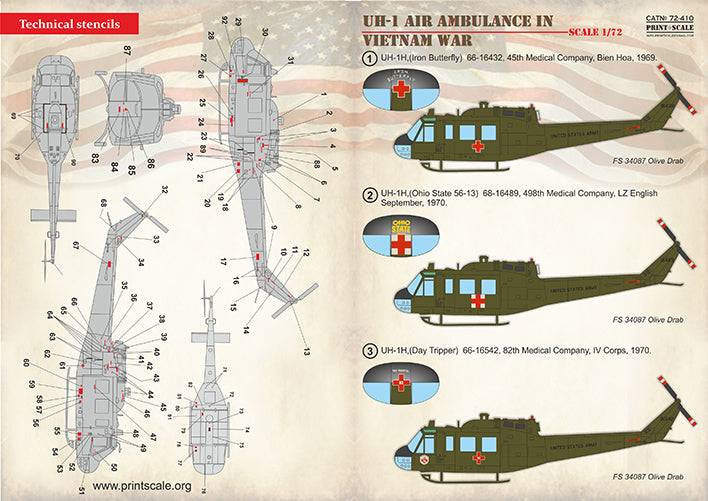 Print Scale 72410 1:72 Bell UH-1 Air Ambulance in Vietnam War