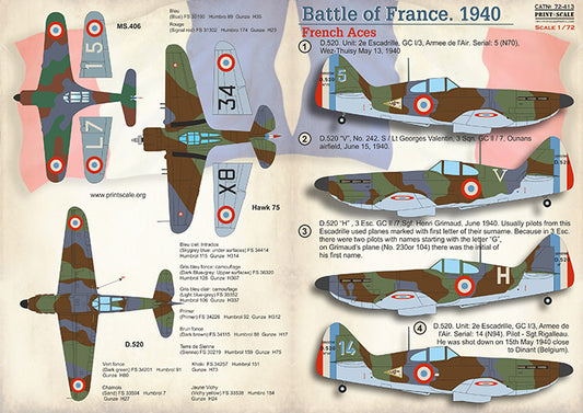 Print Scale 72413 1:72 Battle of France 1940 French Aces