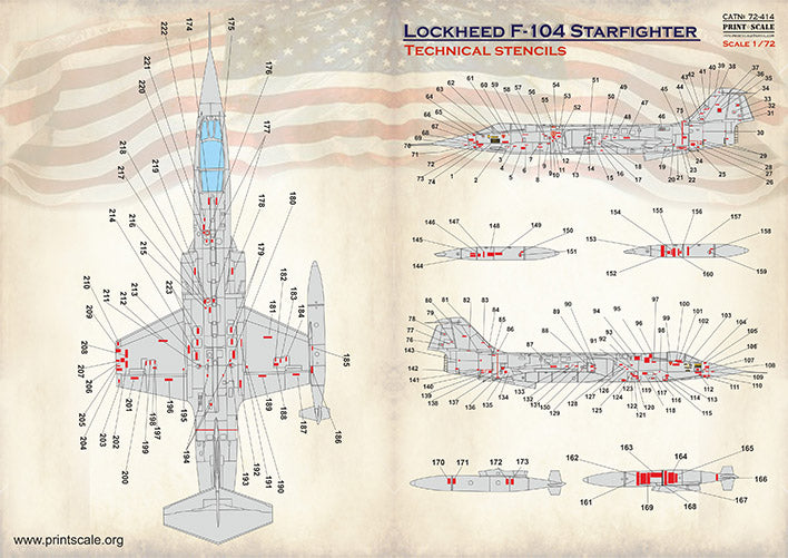 Print Scale 72414 1:72 Lockheed F-104 Starfighter Technical Stencils