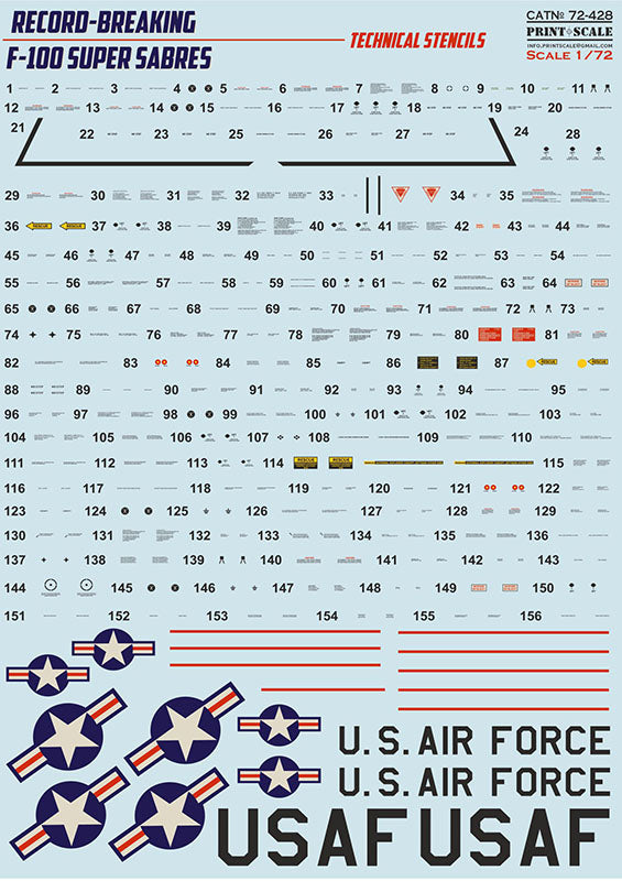 Print Scale 72428 1:72 North-American F-100 Super Sabre Technical Stencils