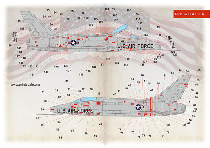 Print Scale 72428 1:72 North-American F-100 Super Sabre Technical Stencils