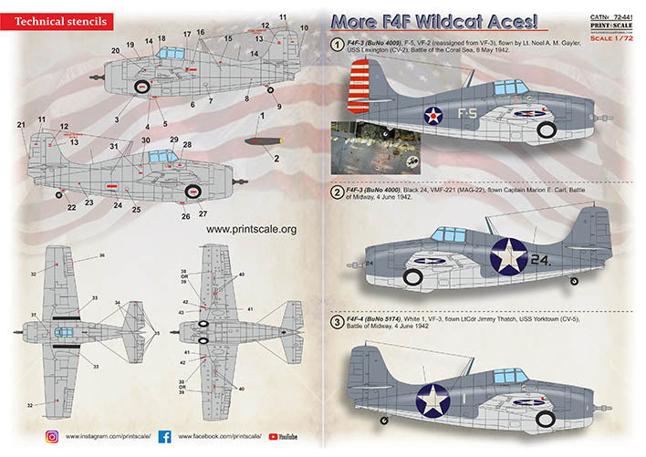 Print Scale 72441 1:72 Grumman F4F Wildcat Aces with 3D Instrument Panel