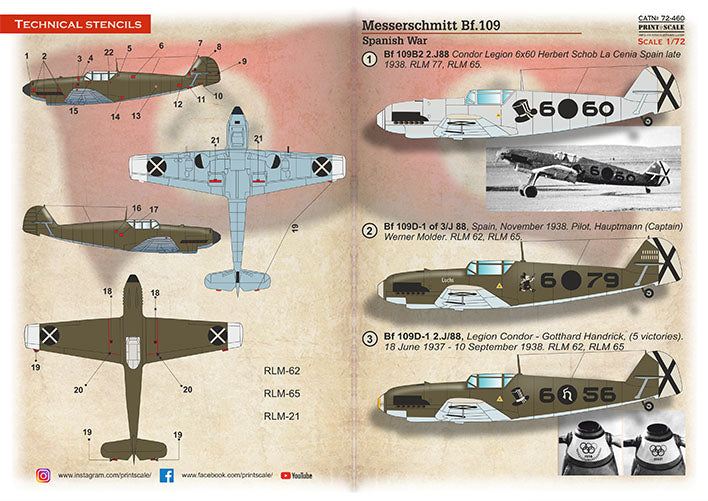 Print Scale 72-460 1:72 Messerschmitt Bf-109. Spanish War