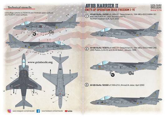 Print Scale 72463 1:72 McDonnell-Douglas AV-8B Harrier II Units of Operation Iraqoi Freedom I-VI