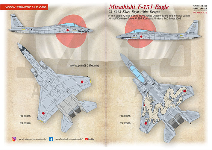 Print Scale 72466 1:72 Mitsubishi F-15J Eagle White Dragon