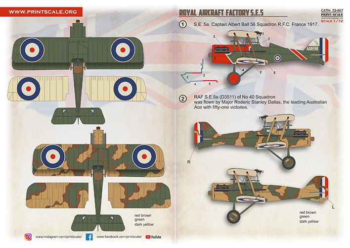 Print Scale 72467 1:72 Royal Aircraft Factory S.E.5