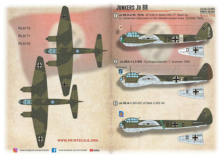 Print Scale PSL72492 1:72 Junkers Ju-88A