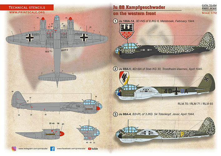 Print Scale PSL72494 1:72 Junkers Ju-88 Kampfgeschwader on the Western Front