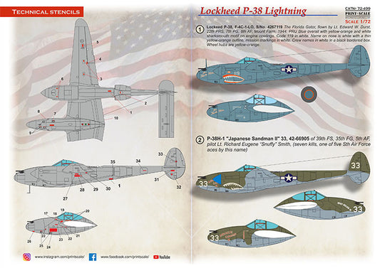 Print Scale 72-499 1:72 Lockheed P-38 Lightning