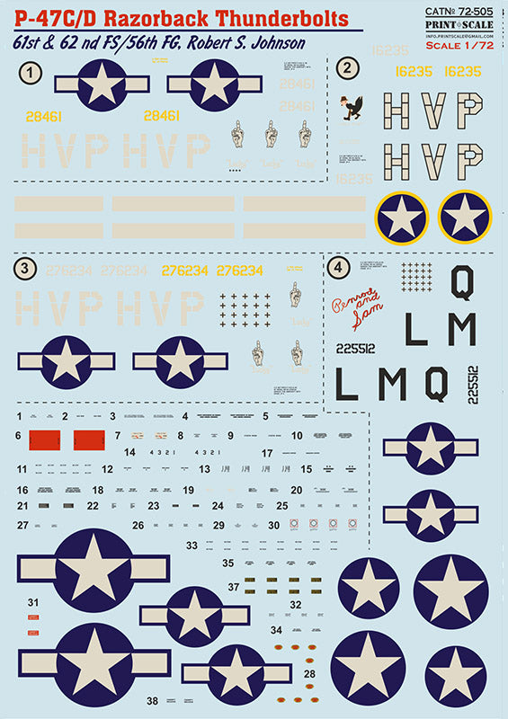 Print Scale 72-505 1:72 P-47C/P-47D Thunderbolt Razorback Robert S. Johnson