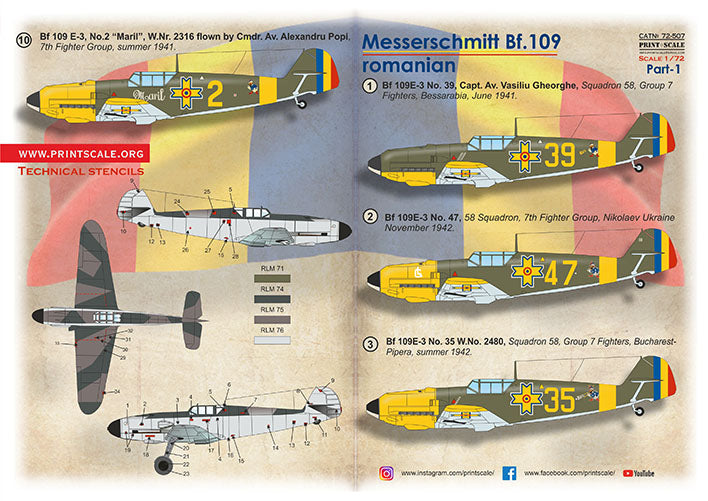 Print Scale 72-507 1:72 Messerschmitt Bf-109 Romanians Part 1