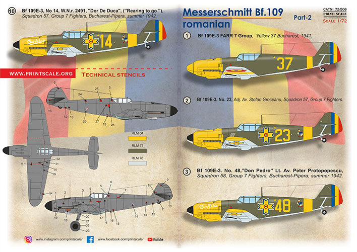 Print Scale 72-508 1:72 Messerschmitt Bf-109 Romanians Part 2