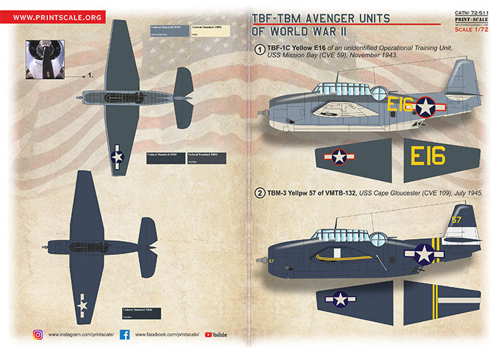 Print Scale 72-511 1:72 TBF-TBM Avenger Units of World War II