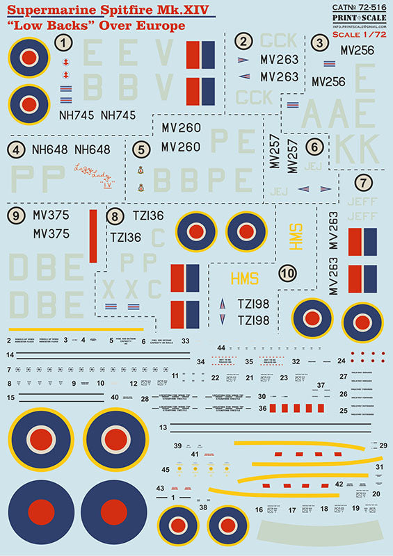 Print Scale 72-516 1:72 Supermarine Spitfire Mk.XIV 'Low Backs' Over Europe