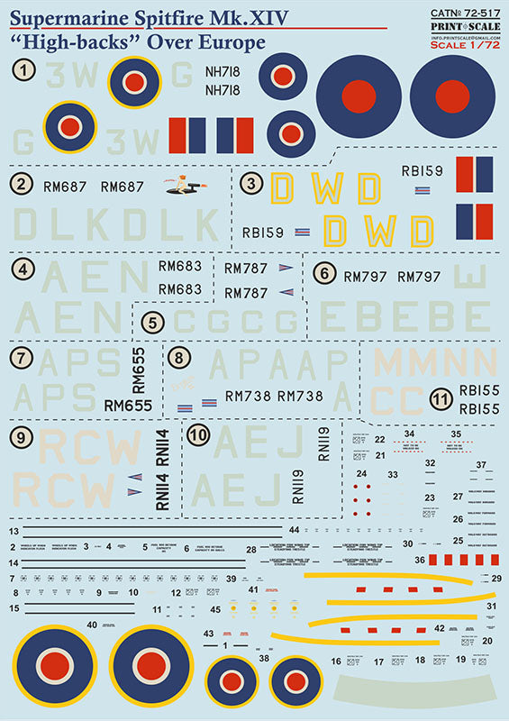 Print Scale 72-517 1:72 Supermarine Spitfire Mk.XIV 'High Backs' Over Europe