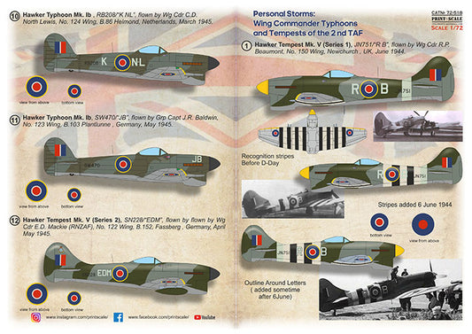 Print Scale 72-518 1:72 Personal Storms: Wings Commander Hawker Typhoons and Tempest