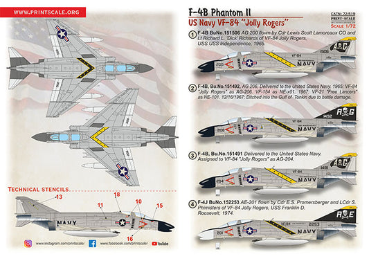 Print Scale 72-519 1:72 McDonnell F-4B Phantom II US NAVY VF-84 'Jolly Rogers'.