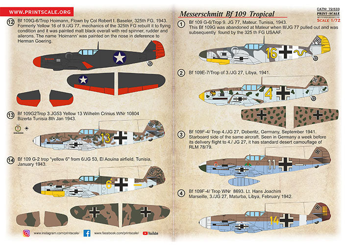 Print Scale 72533 1:72 Messerschmitt Bf-109 Tropical