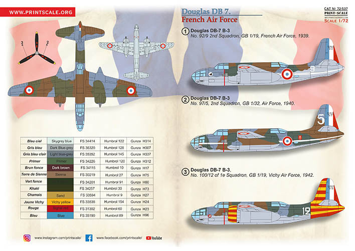 Print Scale 72537 1:72 Douglas DB-7 French Air Force