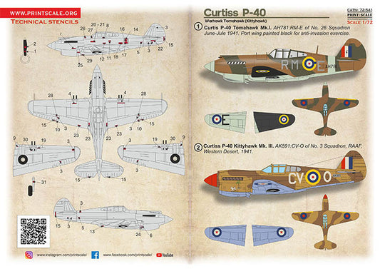 Print Scale 72541 1:72 Curtis P-40 Warhawk, Tomahawk, Kittyhawk.