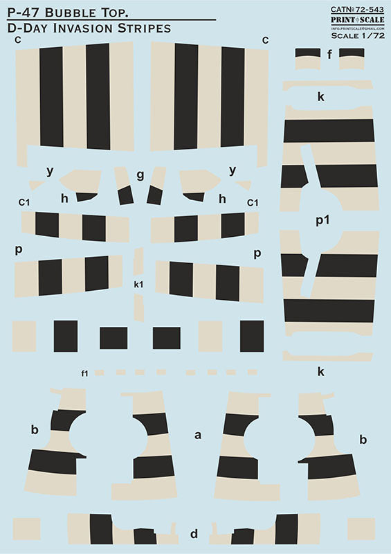 Print Scale 72543 1:72 Republic P-47D Thunderbolt  Bubble Top. D-Day Invasion Stripes