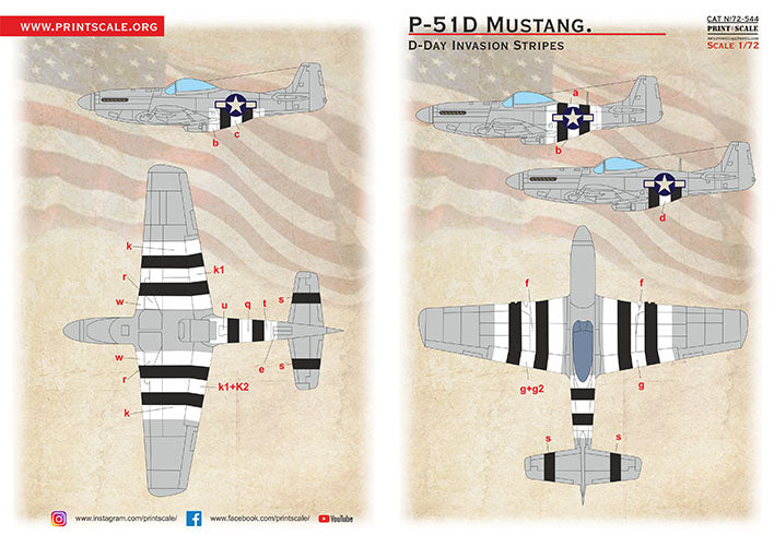 Print Scale 72544 1:72 North-American P-51D Mustang. D-Day Invasion Stripes