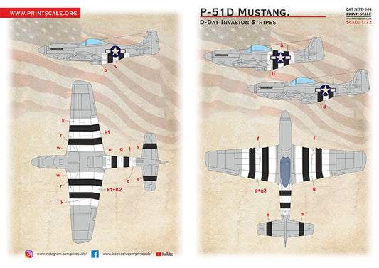 Print Scale 72544 1:72 North-American P-51D Mustang. D-Day Invasion Stripes