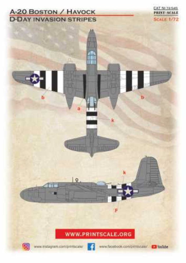 Print Scale 72545 1:72 Douglas A-20 Havoc/Boston. D-Day Invasion Stripes