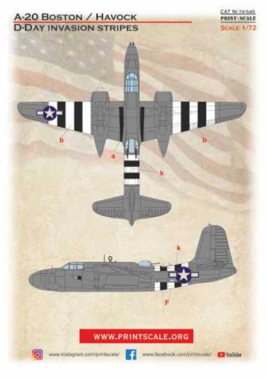 Print Scale 72545 1:72 Douglas A-20 Havoc/Boston. D-Day Invasion Stripes