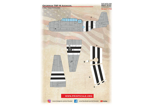 Print Scale 72546 1:72 Grumman TBF/TBM Avenger. D-Day Invasion Stripes